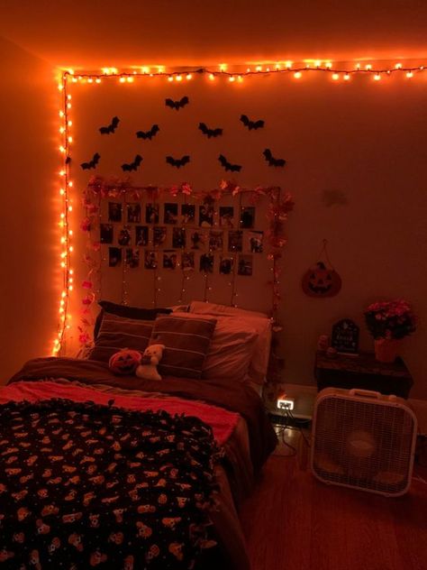 Step up your Halloween game with our spooky bedroom decor ideas. From ghostly accents to eerie lighting, discover how to turn your bedroom into a haunted haven. Our Halloween room decor tips will guide you in creating a space that’s as festive as it is frightful. Spooky Room Decor Bedroom, Halloween Inspired Bedroom, Halloween Apartment Decor Living Rooms, Halloween Decorated Bedroom, Halloween Decorations Indoor Bedroom, Halloween Theme Room, Halloween Room Ideas Bedrooms, Halloween Room Aesthetic, Halloween Room Decor Aesthetic