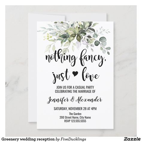 Potluck Wedding Reception, Greenery Wedding Reception, Potluck Wedding, Casual Wedding Reception, Nothing Fancy Just Love, Reception Invitation, Informal Weddings, Wedding Reception Invitations, Reception Invitations