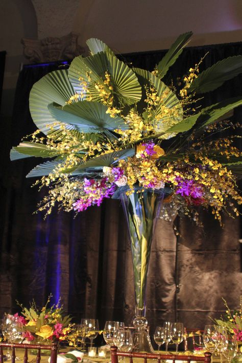 Preston Bailey creation for Love & Sunshine Tropisk Fest, Brazilian Wedding, Tropical Floral Arrangements, Wedding Centrepieces, Tall Centerpieces, Tall Vase, Carnival Themes, Deco Floral, Tropical Wedding