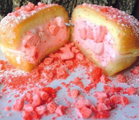 Pink Starburst Cream Puff Donut Ice Cream Puffs, Pink Starburst, Cream Puff, Fruit Loops, Dessert Lover, Cream Puffs, Cookies And Cream, Sweet Recipes, Donuts