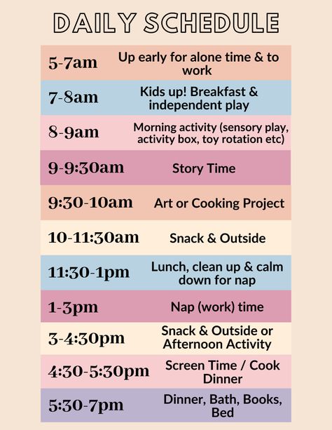 Daily Toddler Schedule To Try During Quarantine - The Mama Notes Mommy Routine Daily Schedules, Nanny Routine Daily Schedules, Babysitting Schedule Daily Routines, Sample Toddler Schedule, Daily Toddler Schedule Stay At Home, Stay At Home Mom Schedule Toddler, Schedule For Preschoolers At Home, Live In Nanny Schedule, Nanny Daily Schedule