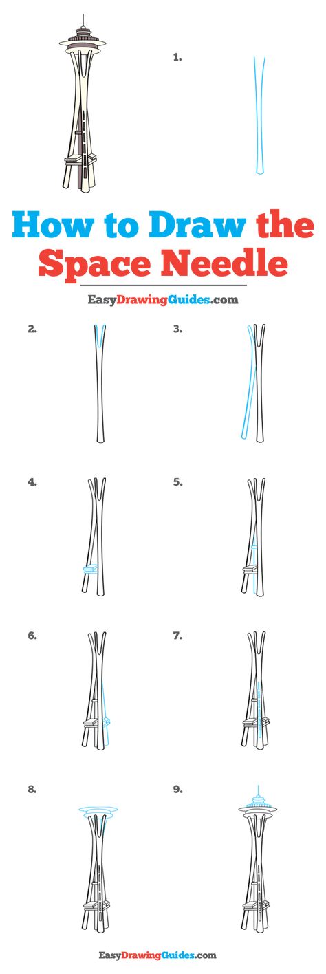 How to Draw the Space Needle - Really Easy Drawing Tutorial Space Needle Tattoo, Needle Drawing, Spencer House, Drawing Instructions, Space Needle Seattle, Drawing Lessons For Kids, Space Drawings, Art Journal Prompts, Biomechanical Tattoo