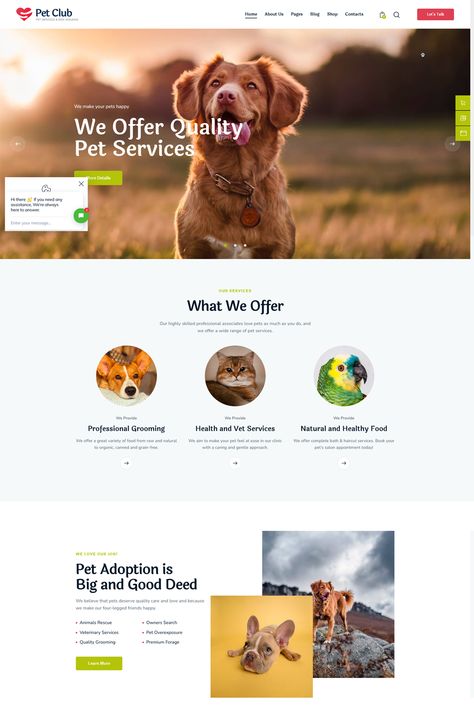 The Pet Club theme is a comprehensive WordPress theme designed for pet-related websites, such as pet services, pet adoption, and pet communities. It offers a range of features and customization options to create a visually appealing and functional website dedicated to pets and animals. Pet Adoption Website Design, Animal Website, Pet Websites, Website Sample, Ux Design Principles, Pet Services, Information Visualization, Pet Resort, Web Design Tools