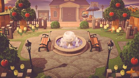 Animal Crossing Island Ideas Plaza, Plaza Design, Animal Crossing 3ds, Animal Crossing Guide, Animal Crossing Wild World, Theme Nature, Qr Codes Animal Crossing, Deco Nature, Animal Crossing Villagers