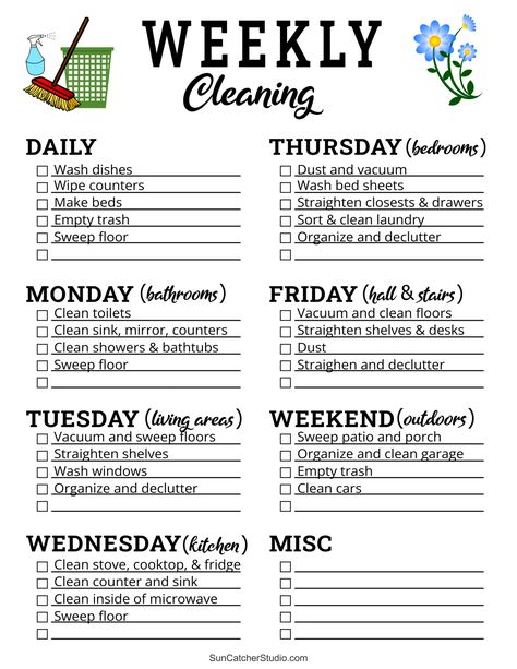 Weekly Deep Cleaning Schedule, Small House Cleaning Schedule, Daily And Weekly Cleaning Schedule, Stay At Home Mom Schedule Cleaning, Daily Cleaning Schedule Printable Free, Cleaning Schedule For Stay At Home Mom, Cleaning House Schedule, Weekly House Cleaning Schedule, Apartment Cleaning Schedule