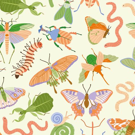 Art by Romy Muchable. Butterfly and insects pattern design Bug Patterns, Insects Illustration, Insects Pattern, Pattern Design Inspiration, Bug Art, Nail Inspiration, Circle Pattern, May 1, Animal Illustration