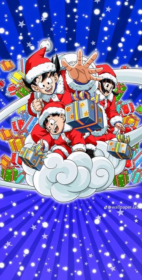 Anime Holiday Wallpaper, Dragon Ball Christmas Wallpaper, Christmas Dragon Ball, Christmas Bg, Ball Reference, Battle Card, Dragonball Art, Desenho Tom E Jerry, Christmas Anime