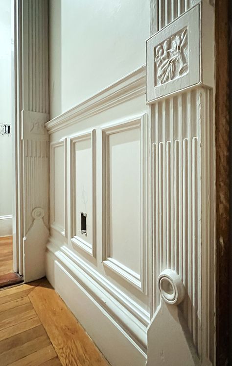 my wainscoting 1.8.2024 High Wainscoting Ideas, English Wainscoting Ideas, Wainscoting Victorian, Dining Room Walls Wainscoting, Stained Wainscoting, Thick Wainscoting, Victorian Wainscoting, Wainscoting Tutorial, Overlay Wainscoting