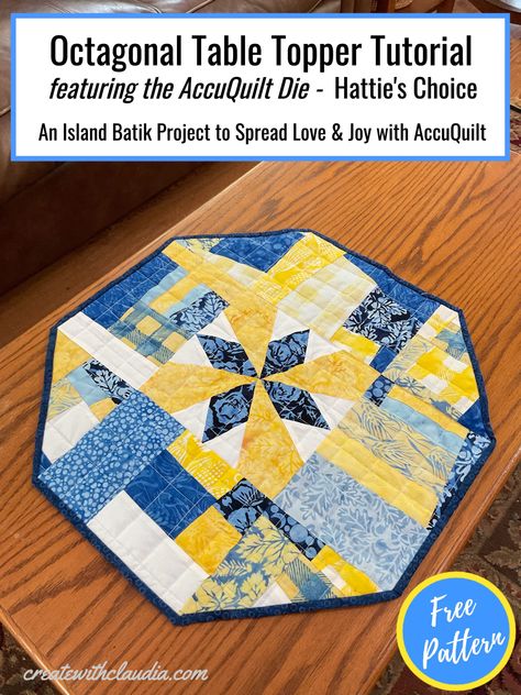 https://www.createwithclaudia.com/2021/06/how-to-make-an-octagonal-table-topper/ Easter Table Runner Pattern, Crumb Quilts, Octagonal Table, Quilted Placemat Patterns, Table Topper Patterns, Octagon Table, Quilted Table Runners Patterns, Scrappy Quilt Patterns, Start Quilting