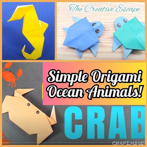 Check out some simple ocean animal origami videos! Great for beginners and kids! For more fun ideas, check out https://thecreativeescape14.wixsite.com/mysite Origami Ocean Animals, Crab Crafts, Paper Fish, Origami Videos, Summer Camp Crafts, Origami Fish, Useful Origami, How To Make Origami, Origami Animals