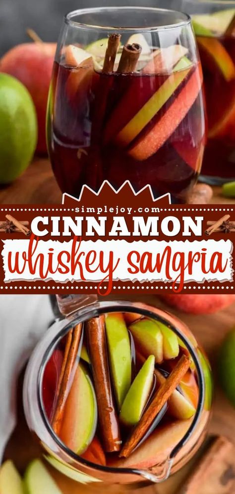 Whiskey Sangria, Fall Mixed Drinks, Fall Drinks Alcohol, Red Sangria Recipe, Fall Sangria Recipes, Red Sangria Recipes, Easy Cocktail Recipes, Cinnamon Whiskey, Whiskey Recipes