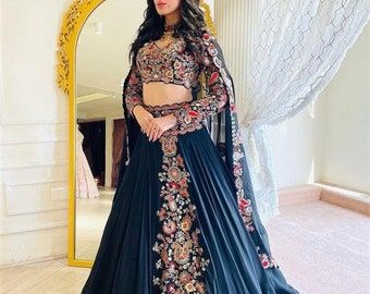 Chania Choli, Black Lehenga Choli, Chaniya Choli Designs, Navratri Collection, Indian Wedding Lehenga, Lehenga Choli For Women, Choli For Women, Navratri Dress, Black Lehenga