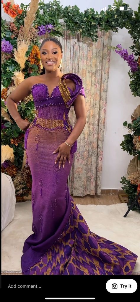 Ombre Kente Styles For Engagement Ghana, Ghana Traditional Wedding Dresses, Bridal Kente Styles, Ombre Kente, Kente Styles For Engagement Ghana, Ghana Bride, African Designers Clothing, Ghana Traditional Wedding, Wedding Booth