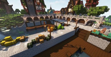 Harbor area in our little island town of Beyond Medieval. Minecraft Harbor, Medieval Harbor, Island Town, Harbor Island, Our Town, Minecraft Projects, Minecraft, Design