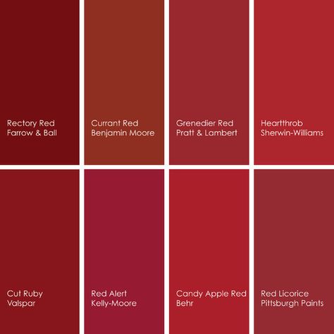 Red Paint Picks Farmhouse Red Paint Colors Interior, Bright Red Paint Colors, Behr Barn Red Paint, Barnyard Red Paint Color, Poppy Red Paint Color, Black Bedrooms, Kitchen Color Red, Red Kitchen Cabinets, Red Accent Wall