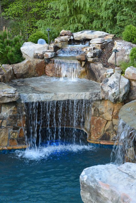 Water Features | Georgia Classic Pool Grotto Pool, Water Wall Fountain, Fish Pond Gardens, Rock Waterfall, Luxury Swimming Pools, Pool Water Features, The Human Eye, Backyard Water Feature, Natural Swimming Pools