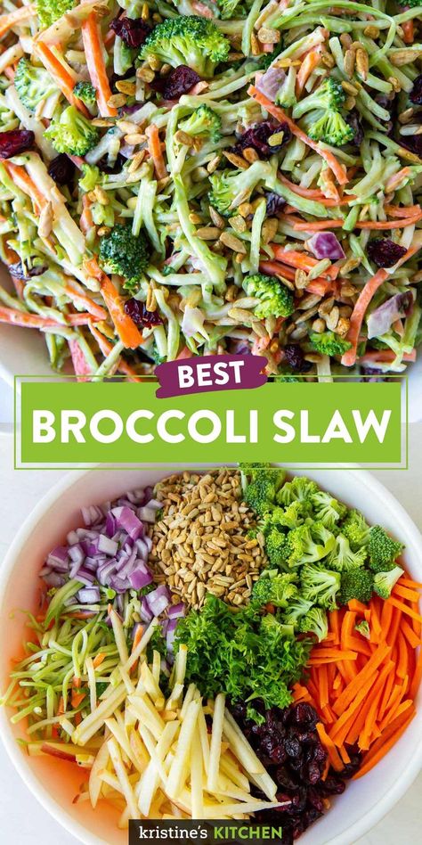 Healthy Bbq Side Dishes, Broccoli Slaw Recipe, Broccoli Slaw Recipes, Bbq Side Dishes, Side Salad Recipes, Slaw Recipe, Summer Side Dish, Creamy Dressing, Broccoli Slaw