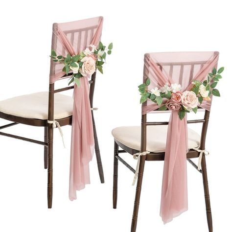 Ling's moment Aisle Floral Decorations with Drapes for Wedding Ceremony Aisle Pew and Chair Back Decoration (Set of 8, Dusty Rose) Drapes For Wedding, Couples Chair, Reception Couple, Draping Wedding, Wedding Chair Decorations, Dusty Rose Wedding, Wedding Aisle Decorations, Wedding Chair, Wedding Decor Style