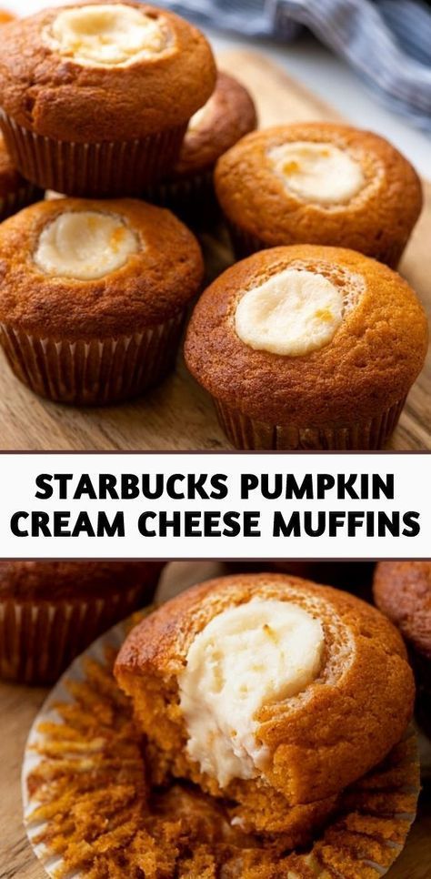 Pumpkin Cheese Muffins Recipe, Pumpkin Muffin Starbucks, Gluten Free Pumpkin Cream Cheese Muffins, Pumpkin Muffins Starbucks, Starbucks Pumpkin Muffins, Mom Desserts, Pumpkin Baked Goods, Starbucks Pumpkin Cream Cheese Muffins, Gf Deserts