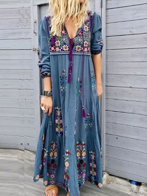 ecd62de20ea67e1c2d933d311b08178adesc49704858ri Long Sleeve Summer Dress, Mode Prints, Long Sleeve Boho Dress, Summer Hot, Cotton Blends Dress, Vintage Hippie, Vestidos Vintage, Floral Print Maxi Dress, Floral Print Maxi