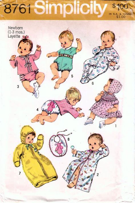 Vintage Newborn Clothes, Infant Wardrobe, Layette Pattern, 1980s Outfits, Onesie Pattern, Bunting Pattern, 1970s Sewing Patterns, Baby Dress Pattern, Childrens Sewing Patterns