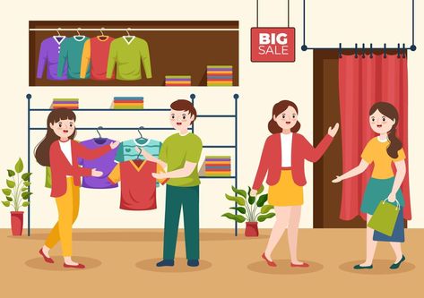 T shirt Store for Buying New Products Clothing or Outfit with Various Color and Model in Flat Cartoon Hand Drawn Templates Illustration Clothing Store Interior Design, Shopping Cartoon, Store Cartoon, Cartoon Shopping, Memory Drawing, Classroom Pictures, Shopping Clipart, Clothing Store Interior, Writing Pictures