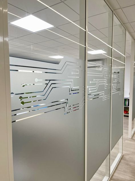 Frosted Window Design, Glass Sticker Design, Glass Film Design, Glass Etching Designs, Office Desk Designs, Frosted Glass Design, Frosted Windows, Door Glass Design, Office Partition