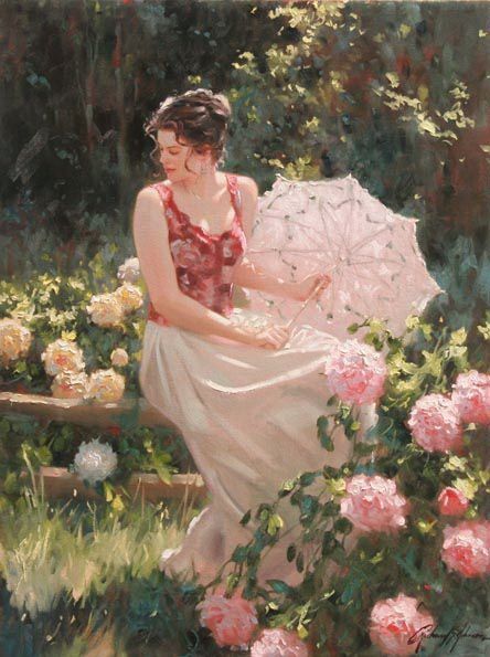 'Cottage Fence' by Richard S. Johnson #artpic.twitter.com/23eTmKHG5S Richard S Johnson, Richard Johnson, Contemporary Expressionism, Painting Of A Woman, Romantic Paintings, Female Art Painting, Tableau Art, Romantic Art, Classical Art