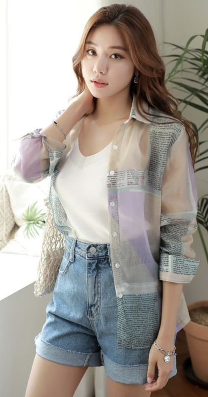 Korean Outfit Street Styles, Girls Shirt, Korean Girl Fashion, Indian Fashion Dresses, Moda Vintage, Korea Fashion, Fashion Design Clothes, Teenage Fashion Outfits, Collared Shirt