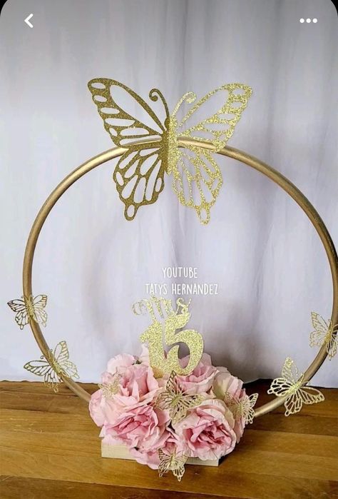 Centerpieces For Quinceanera, Butterfly Party Centerpieces, Butterfly Baby Shower Centerpieces, Butterfly Quinceanera Theme, Butterfly Quince, Quince Centerpieces, Centerpieces Quinceanera, Rose Gold Centerpiece, Rose Gold Quince