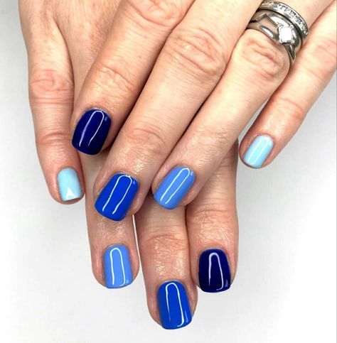 Multi colored blue nail color by @nafsalon Blue Multicolor Nails Acrylic, Multi Color Blue Nails, Multi Colored Blue Nails, Different Color Blue Nails, Multi Blue Nails, Different Shades Of Blue Nails, Mixed Color Nails, Shades Of Blue Nails, Vaca Nails