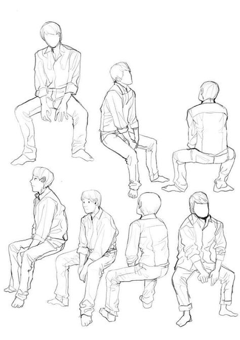 Hombre sentado Human Sketch, Human Figure Sketches, Clothes Reference, Sketch Poses, Human Figure Drawing, Drawing Faces, Figure Sketching, 캐릭터 드로잉, Poses References