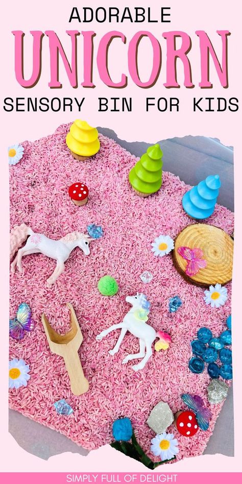 diy unicorn sensory bin for kids Unicorn Messy Play, Messy Play Party Ideas, Fairytale Sensory Bin, Horse Sensory Bin, Unicorn Tuff Tray, Messy Play Themes, Fairy Sensory Bin, Unicorn Sensory Bin, Unicorn Activities Preschool