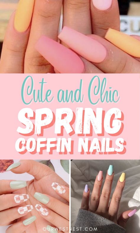 Spring coffin nails. Nails For 2023, Acrylic Nail Designs Coffin, Daisy Acrylic Nails, Color Block Nails, Coffin Nail Designs, Simple Spring Nails, April Nails, Pastel Nails Designs, Chic Nail Art