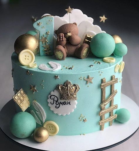 Torte Za Prvi Rodjendan Za Decake, Dedication Cake, Baby Boy Birthday Cake, Baby First Birthday Cake, 1st Birthday Themes, Bear Cakes, Baby Boy Birthday, Baby Girl Birthday, Boy Birthday Cake