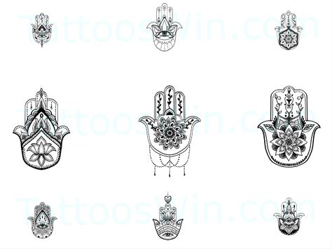 New and Original Hamsa Tattoo Designs Hamsa Tattoo Placement, Geometric Hamsa Tattoo, Hamsa Tattoo Meaning, Hasma Tattoo, Small Hamsa Tattoo, Hand Eye Tattoo, Fatima Hand Tattoo, Eye Tattoo Meaning, Elephant Tattoo Meaning