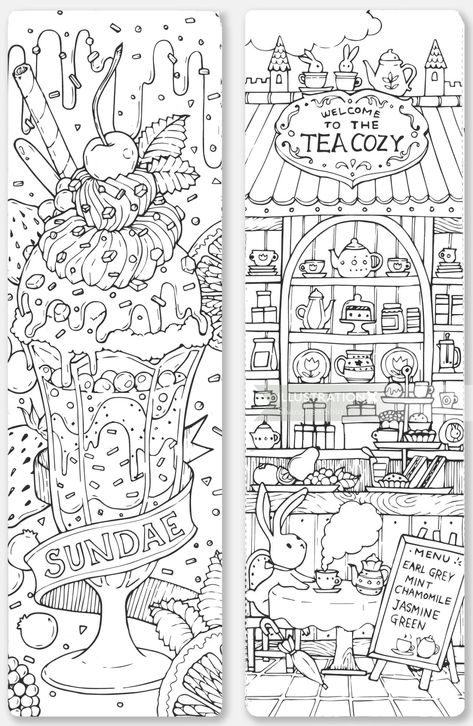 Shanghee Sin - Whimsical children's illustrator, Seattle Creative Bookmarks, Bunny Drawing, Coloring Bookmarks, Bookmark Template, Detailed Coloring Pages, Printable Adult Coloring Pages, Book Markers, Acrylic Ink, Mini Drawings