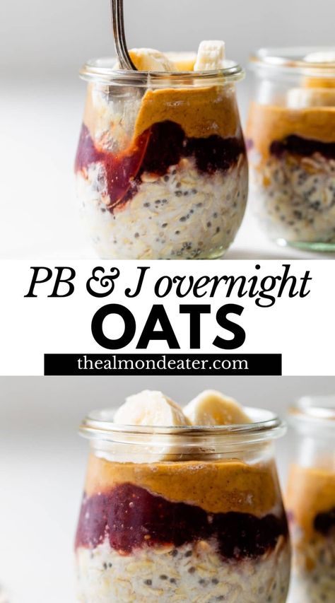 Pb&j Overnight Oats, Pbj Overnight Oats, Dash Breakfast, Lush Desserts, Postpartum Meals, Chia Recipes, Night Oats, Best Overnight Oats Recipe, Oats Overnight