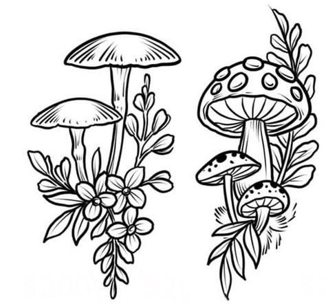 Dandelion Drawing, Mushroom Tattoos, Mushroom Drawing, Tattoo Outline, Mushroom Art, Coloring Book Art, Tattoo Design Drawings, Tattoo Stencils, Line Art Drawings