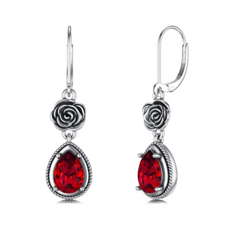 Gothic Antique, Ideas Jewelry, Ruby Birthstone, Professional Jewelry, Ruby Earrings, Leverback Earrings, Red Earrings, Red Crystals, Vintage Rose