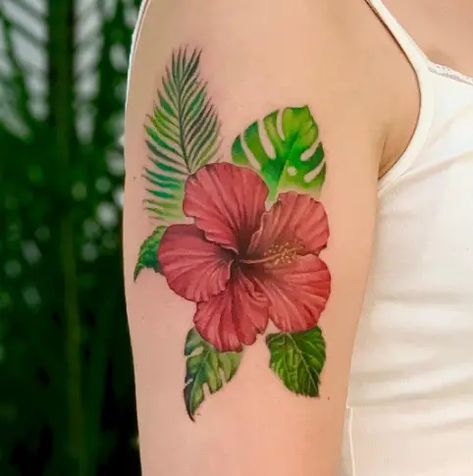 31 Hibiscus Tattoo Design Ideas with Meaning - Tattoo Twist Hawaii Flower Tattoos, Hawaiian Flower Tattoos, Hibiscus Flower Tattoos, Tropical Tattoo, Hibiscus Tattoo, Flower Tattoo Meanings, Flower Wrist Tattoos, Guitar Tattoo, Omerta Tattoo