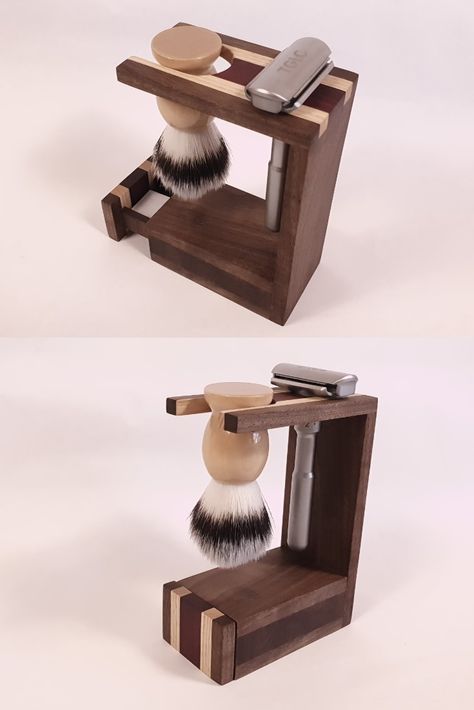 Masculine Vanity, Shaving Shelf, Shaving Station, Wood Technology, Safety Razor Stand, Quick Woodworking Projects, Shaving Stand, Brush Stand, Razor Stand