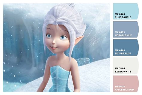 Paint colors from Chip It! by Sherwin-Williams. Inspired by Disney Fairies Periwinkle. Periwinkle Fairy, Tinkerbell Characters, Tinkerbell Wallpaper, Tinkerbell Movies, Disney Fairies Pixie Hollow, Secret Of The Wings, Tinkerbell And Friends, Pocket Princesses, Tinkerbell Disney