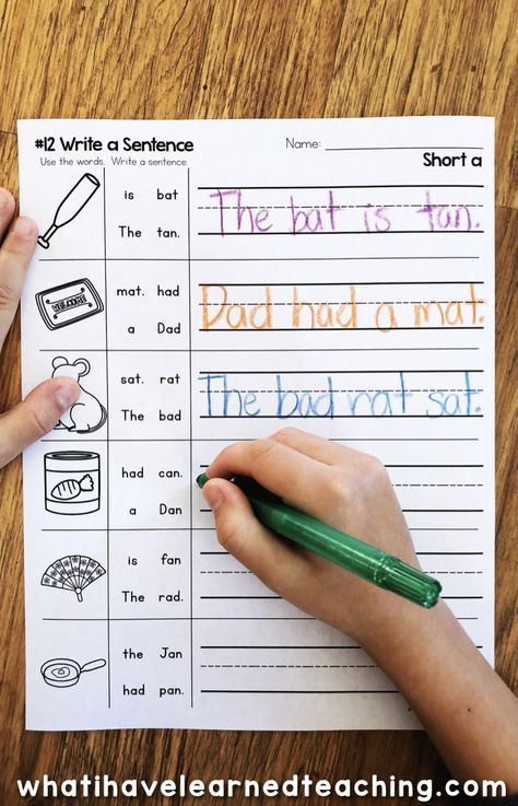 Short A Phonics Worksheets that give students practice read and write short a CVC words. This worksheet has students read four words on a line and arrange the words into a sentence. Student write these sentences. #kindergarten worksheets #shortaworksheets #phonicsworksheets Writing Interventions First Grade, Sentences 1st Grade, Writing Pages For Kindergarten, Grade 2 Sentence Writing, Reading And Writing Practice, Writing A Sentence Kindergarten, Short A Phonics Worksheets, Printing Practice Grade 1, 1st Grade Stations Literacy Centers