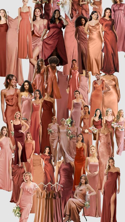 #myfirstshuffle Bridesmaids Same Color Different Fabric, Cinnamon Wedding Color Scheme Bridesmaid Dress, Bridesmaids Mood Board, Bridesmaids In Neutrals, Bridesmaid Color Scheme Summer, Multiple Colour Bridesmaid Dresses, September Wedding Bridesmaids, Fall Bridesmaid Dresses Pink, Bridesmaids Dresses Colors