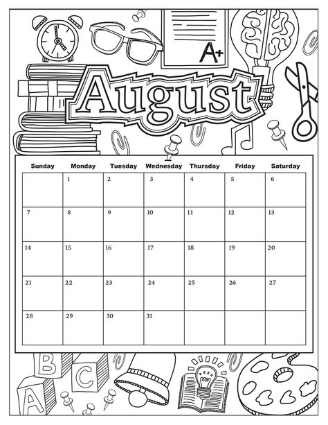 Free Download: Coloring Pages from Popular Adult Coloring Books August Coloring Pages, Calendar Advent, Dog Coloring Book, Creative Calendar, August Calendar, Calendar 2019, Coloring Calendar, Monthly Calendar Template, Detailed Coloring Pages