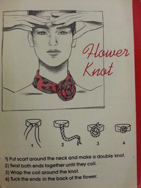 Flower Knot (Scarf tying - pg 4) Ways To Tie Scarves, Tie A Scarf, Scarf Knots, Scarf Ideas, Scarf Tutorial, Ways To Wear A Scarf, Wear A Scarf, Diy Scarf, How To Wear A Scarf