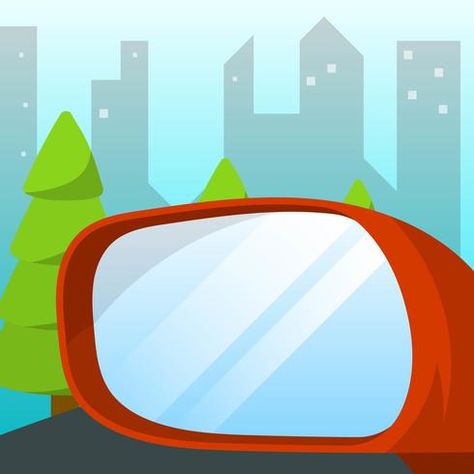 Flat Left Rear View Mirror Of Car with City Skyline Background Vector Illustration Mirror Graphic, Skyline Background, Rear Mirror, Cityscape Photos, Logo Banners, Custom Illustration, Marketing Design, Custom Branding, Background Banner