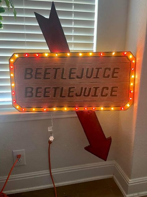 Halloween Door Decorations Contest Beetlejuice, Beetlejuice Office Decorations Diy, Beetlejuice Worm Diy, Beetlejuice Lawn Decor, Beetle Juice Sign, Halloween Door Competition, Beetlejuice Graveyard Scene, Beetlejuice Door Decor, Beetlejuice Set Design