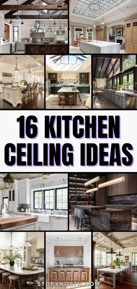 Save this pin for a treasure trove of creative kitchen ceiling ideas that will transform your space! From rustic charm to modern elegance, discover inspiration to elevate your kitchen decor. #KitchenDecor #HomeInspiration #DIYHomeDecor Exposed Joist Ceiling Kitchen, Kitchen With Two Ceiling Heights, Kitchen With Shiplap Ceiling, Soffit Ideas Kitchen, Raw Ceiling Design, 10 Foot Ceiling Kitchen, Exposed Joist Ceiling, Rustic Ceiling Ideas, Metal Ceiling Ideas